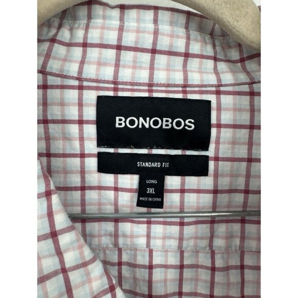 Bonobos Plaid Button Front Top Men 3XL Red White Long Sleeve Preppy Standard Fit - Picture 3 of 8